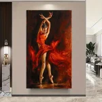 تابلوخام رنگ آمیزی باالماس زن رقصنده لباس قرمز