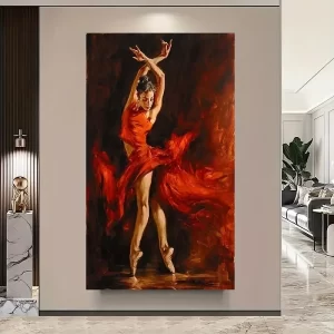 تابلوخام رنگ آمیزی باالماس زن رقصنده لباس قرمز