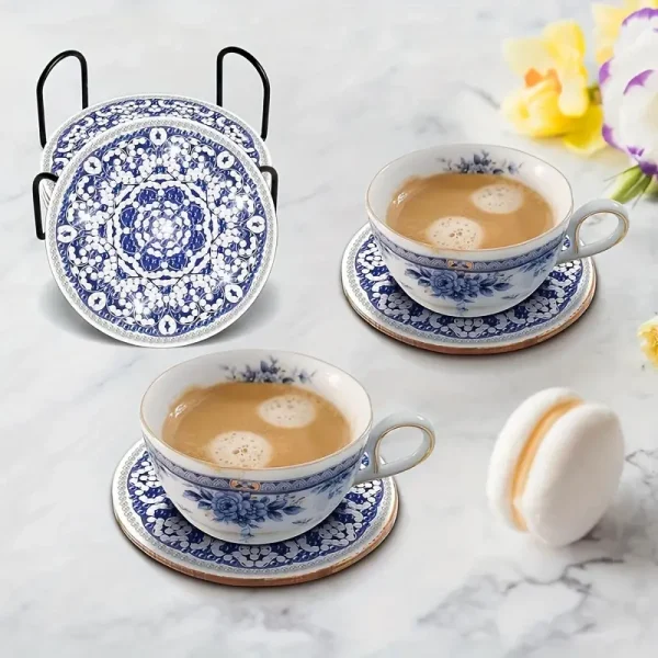 کیت نقاشی الماسی خام زیر لیوانی رنگ آمیزی با الماس (سبک چینی آبی و سفید) - تصویر 3