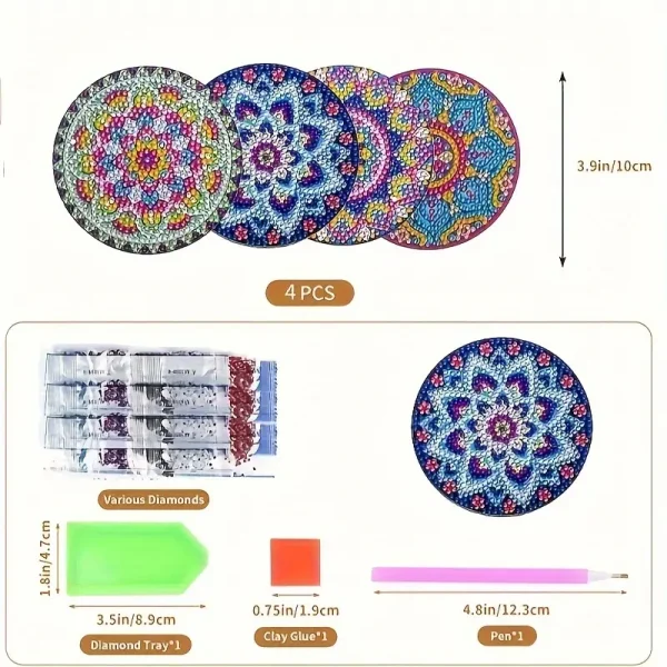 کیت نقاشی الماسی بزرگسال خام زیر لیوانی رنگ آمیزی با الماس (گل ماندالا) - تصویر 3