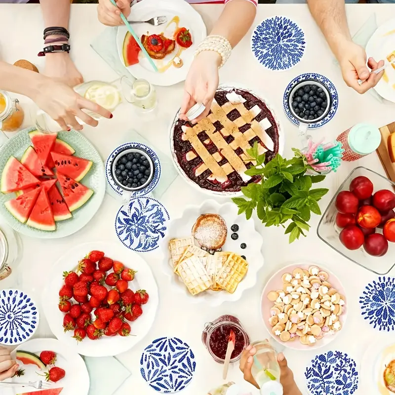 کیت نقاشی الماسی خام زیر لیوانی رنگ آمیزی با الماس (سبک گرد آبی و سفید)