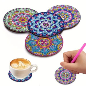 کیت نقاشی الماسی بزرگسال خام زیر لیوانی رنگ آمیزی با الماس (گل ماندالا)
