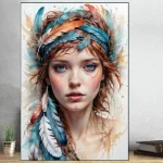 تابلوخام نقاشی باالماس طرح دختری با تاج پر