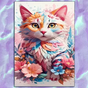 کیت نقاشی با الماس طرح گربه فانتزی صورتی
