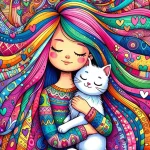 کیت نقاشی با الماس طرح دختر صورتی و گربه