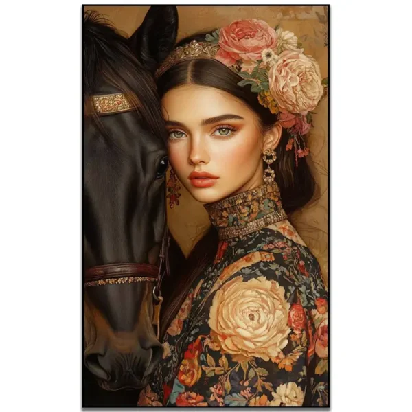 کیت نقاشی الماسی گل بانو و اسب