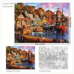 نقاشی با اعداد بزرگسال منظره خانه های زیبا در کنار دریا