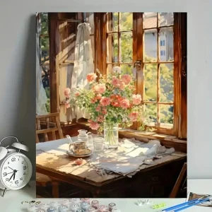 نقاشی با اعداد بزرگسال گلهای صورتی