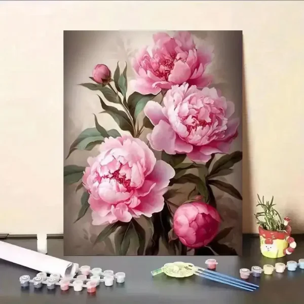 نقاشی با اعداد بزرگسال گل‌های صورتی