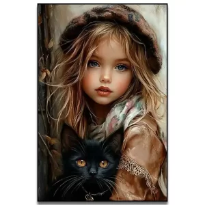 کیت نقاشی الماسی تابلو کودک و گربه