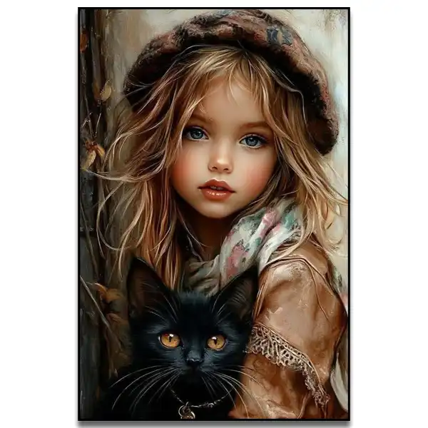 کیت نقاشی الماسی تابلو کودک و گربه